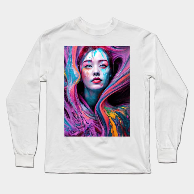 Painted Insanity Dripping Madness 6 - Abstract Surreal Expressionism Digital Art - Bright Colorful Portrait Painting - Dripping Wet Paint & Liquid Colors Long Sleeve T-Shirt by JensenArtCo